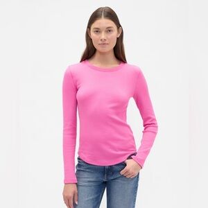 GAP Women's Pink Waffle Weave Long Sleeve Top